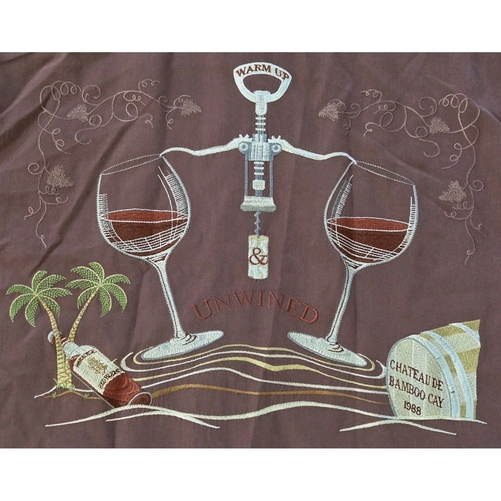 Bamboo Cay Shirt Mens XXL 2XL Red Wine Unwined Embroidered Resort Short Sleeve